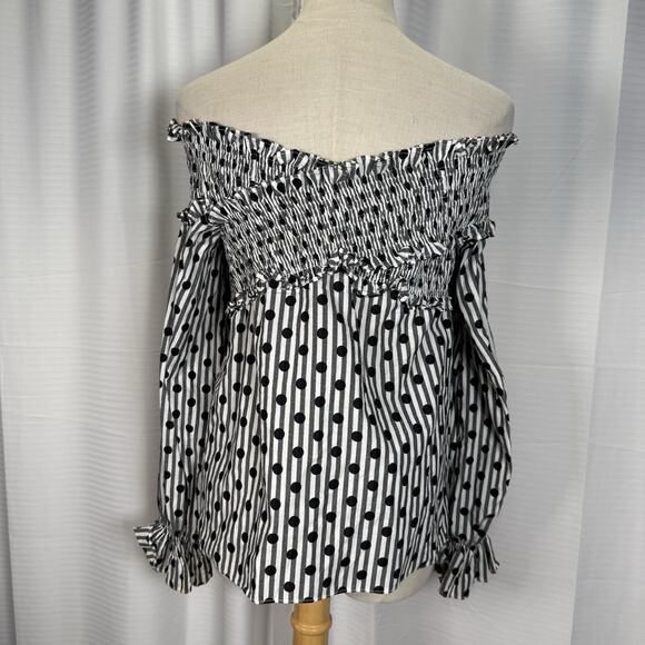 Anna October Smocked Off Shoulder Top Blouse Polka Dot Long Sleeve Women Size S - Picture 4 of 8